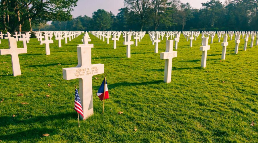 The World War II American Cemetery Memorial at Colleville-sur-Mer in Normandy, France