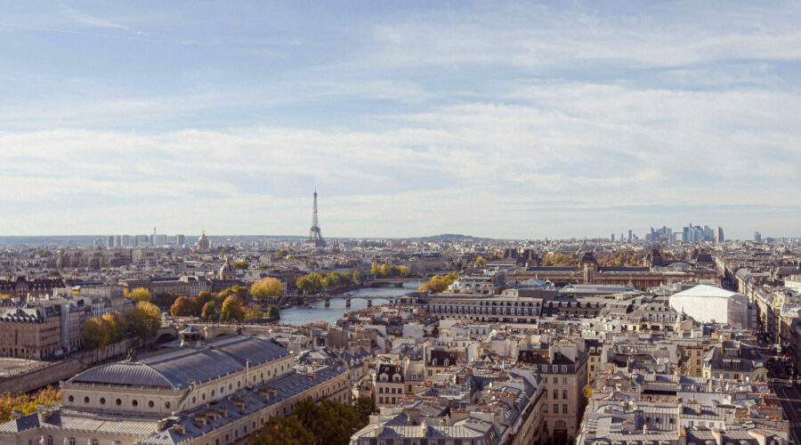 A sunny panorama of Paris, France