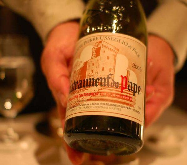 A bottle of Châteauneuf-du-Pape wine from the Rhône Valley